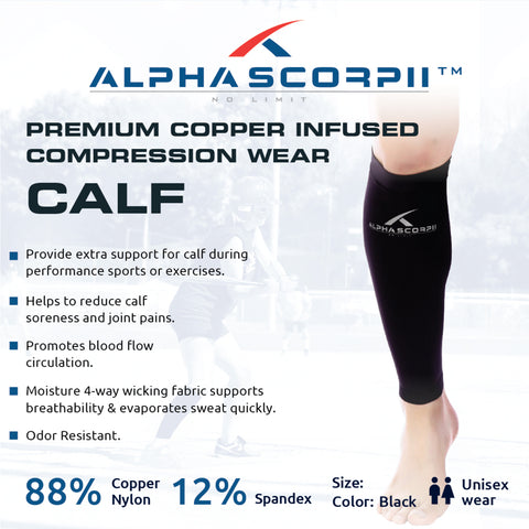 Calf Copper Compression Sleeve - Premium Copper Wear 88% Copper Nylon.