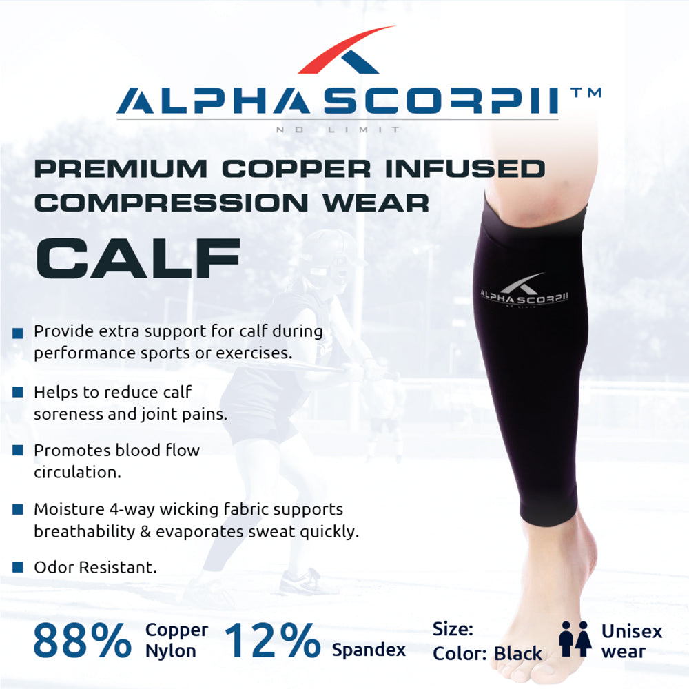 Calf Copper Compression Sleeve - Premium Copper Wear 88% Copper