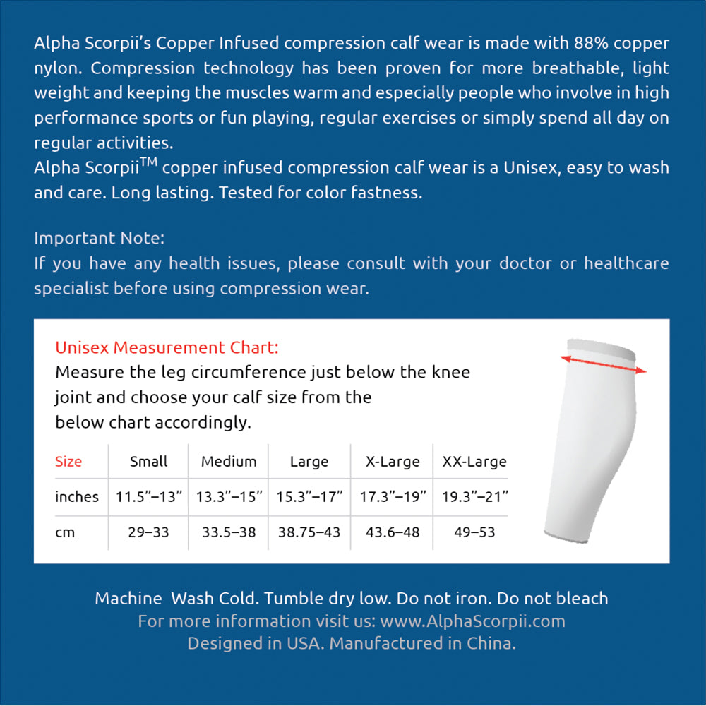 Calf Copper Compression Sleeve - Premium Copper Wear 88% Copper Nylon.