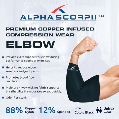 Elbow Copper Sleeve - Premium Copper Compression Wear 88% Copper Nylon.