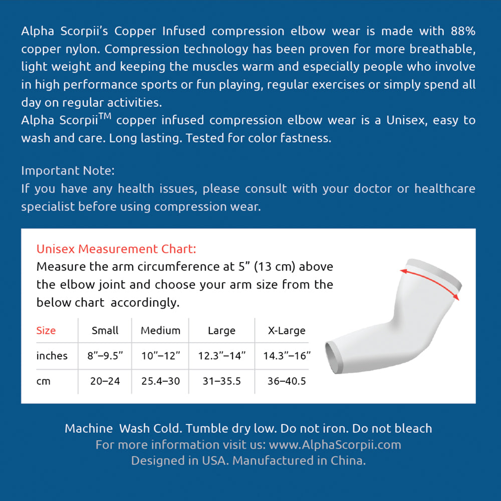 Elbow Copper Sleeve - Premium Copper Compression Wear 88% Copper Nylon.