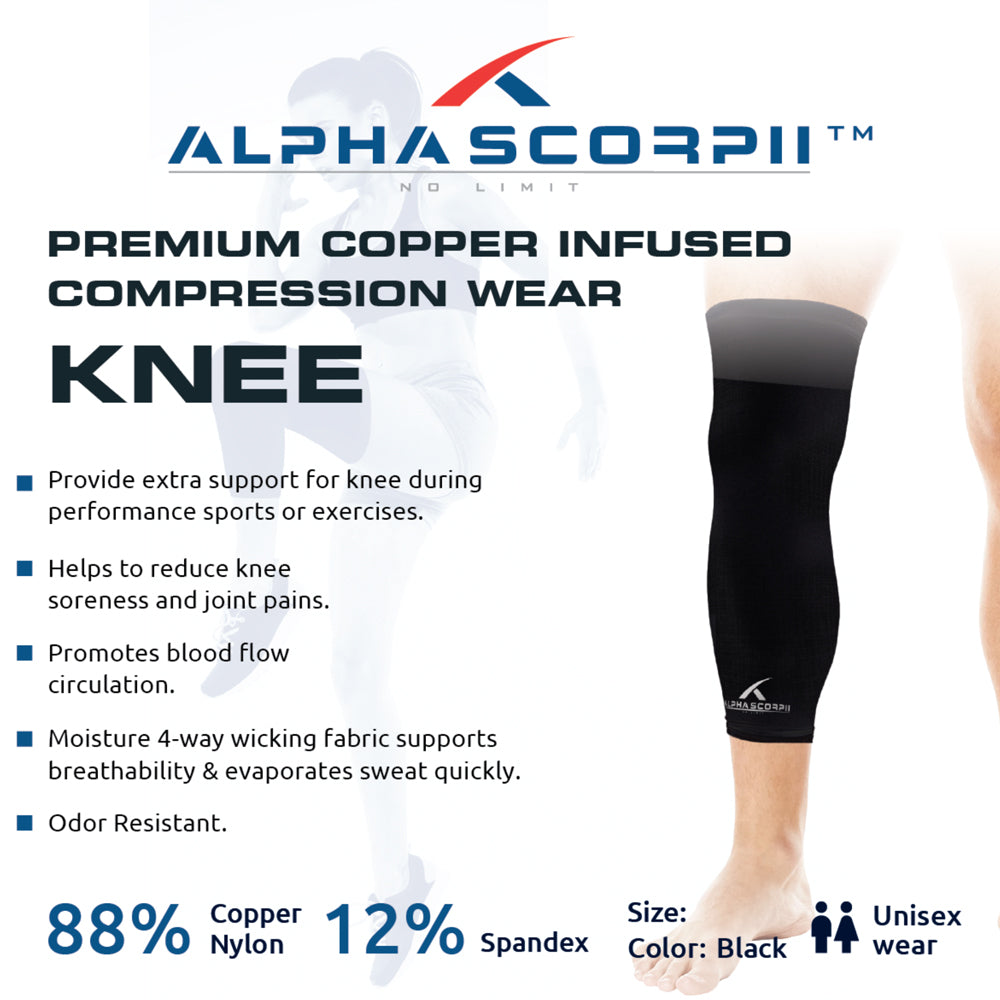 Knee Copper Compression sleeve - Premium Copper Wear 88% Copper Nylon. P