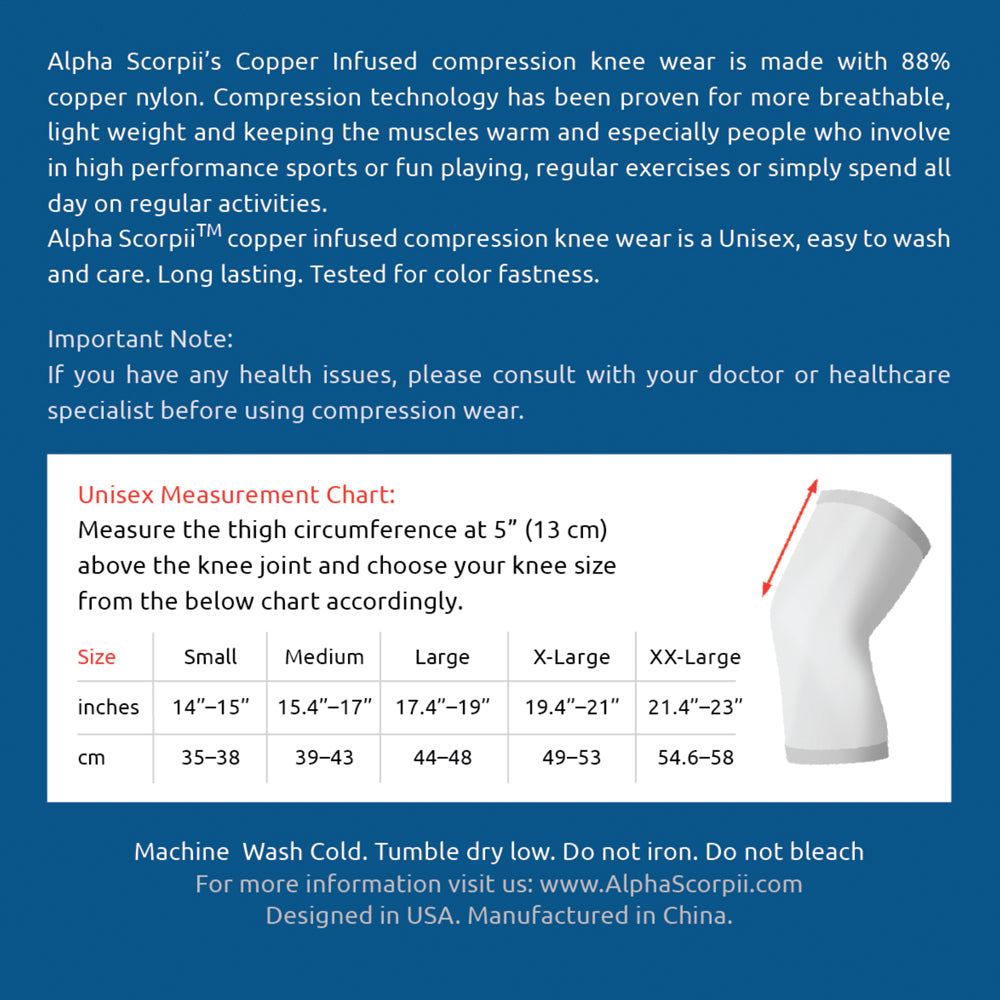 Knee Copper Compression sleeve - Premium Copper Wear 88% Copper Nylon.